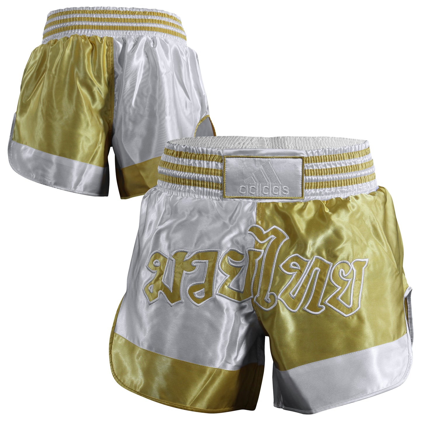 Adisth03 Adidas Muay Thai Boxing Shorts White Gold 01