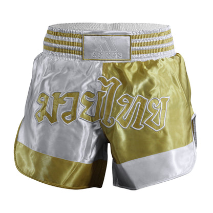 Adisth03 Adidas Muay Thai Boxing Shorts White Gold 02